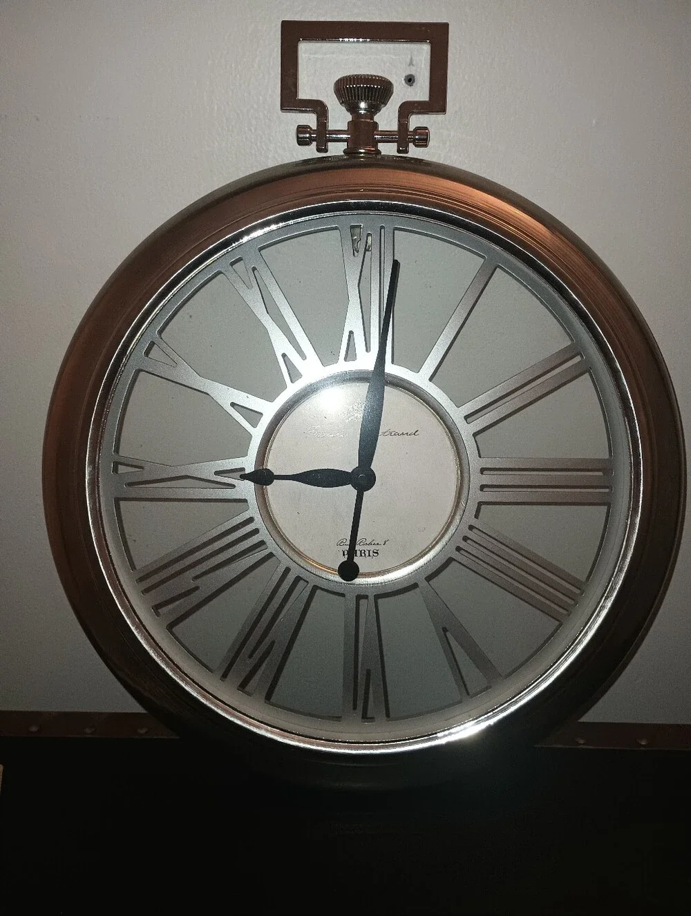 Round Pocket Watch Silver Color Roman Numeral Wall Clock Brush Nickel Finish